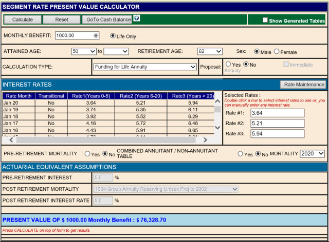 Segment Rate Present Value Calculator